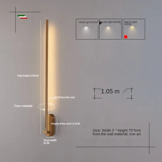 Applique Murale Nordique Élégante Minimaliste Lumière Or 100Cm / Lumière Blanche Applique Chambre