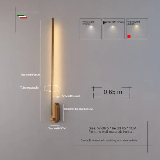 Applique Murale Nordique Élégante Minimaliste Lumière Or 60Cm / Lumière Blanche Applique Chambre