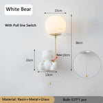 Applique Murale Ours Lumineux Design Scandinave Blanc Avec Interrupteur / Lumière Chaude Chambre