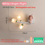 Applique Murale Rechargeable Élégante Et Ludique. Ange Blanc À Droite / Lumière Chaude Chambre