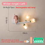 Applique Murale Rechargeable Élégante Et Ludique. Ange Blanc Gauche 1 / Lumière Chaude Chambre