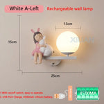 Applique Murale Rechargeable Élégante Et Ludique. Blanc A Gauche / Lumière Chaude Chambre