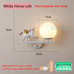 Applique Murale Rechargeable Élégante Et Ludique. Cheval Blanc À Gauche / Lumière Chaude Chambre