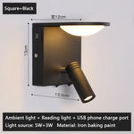 Applique Murale Rotative Multifonction Led Intelligente. Noir Avec Usb / Blanc Chaud (2700-3500K)