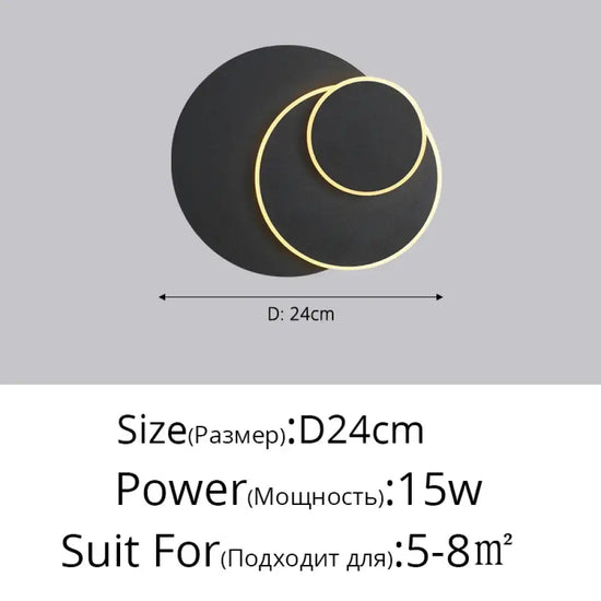 Applique Murale Scandinave Lumineuse Minimaliste. Noir Style D 15W / 3 Couleurs Pas De
