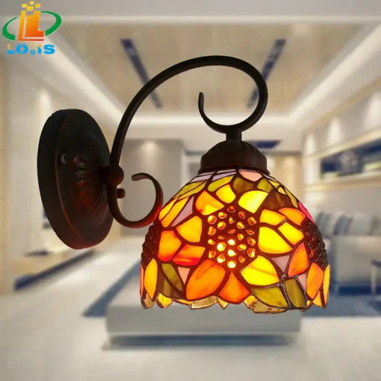 Applique Murale Style Européen Lumineux Tournesol Vintage Fer Forgé Chambre