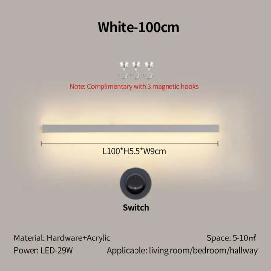 Applique Salon Canapé Élégante Lampe Murale Décorative. Blanc-100Cm / Gradation Tricolore Chambre