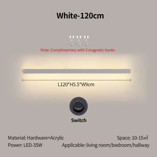 Applique Salon Canapé Élégante Lampe Murale Décorative. Blanc-120Cm / Gradation Tricolore Chambre