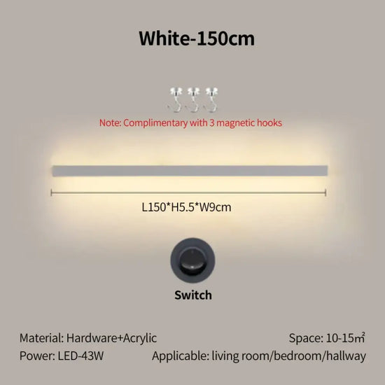 Applique Salon Canapé Élégante Lampe Murale Décorative. Blanc-150Cm / Gradation Tricolore Chambre