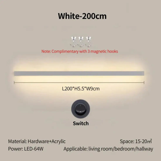 Applique Salon Canapé Élégante Lampe Murale Décorative. Blanc-200Cm / Gradation Tricolore Chambre