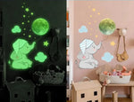 Autocollant mural lumineux en forme d’éléphant et de lune