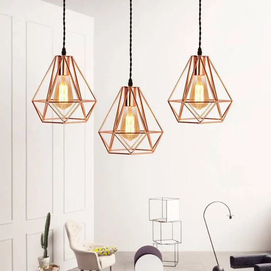 Cage Suspendue Diamant Vintage Couleur Luminaire Doré