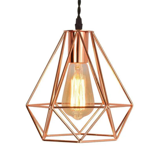 Cage Suspendue Diamant Vintage Couleur Luminaire Doré