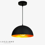 Demi-Boule Rayée Suspension Design Luminaire Cuivre