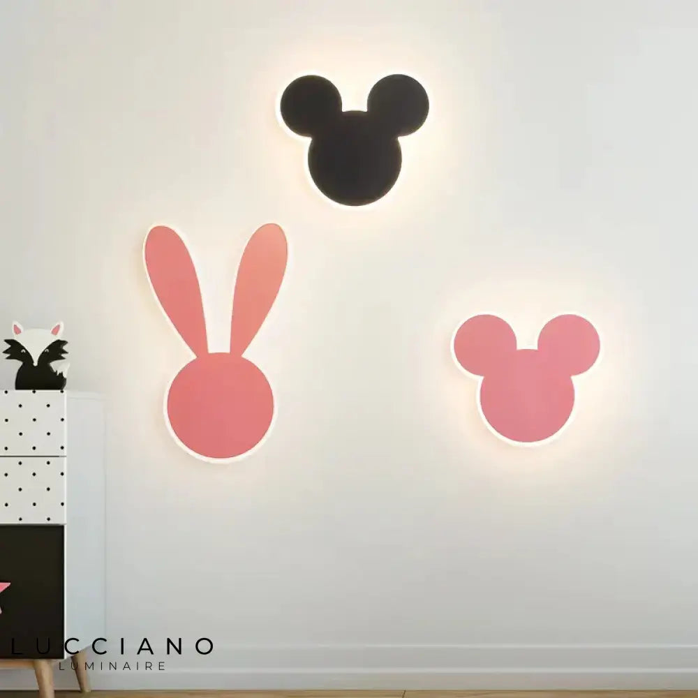 Fille Enfant Rose Lapin Lumineux Déco Chambre Applique Murale