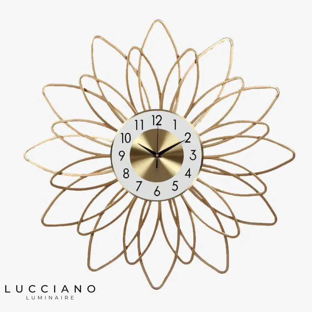 Horloge Murale Fleur Métal Doré 54Cm Luminaire Doré