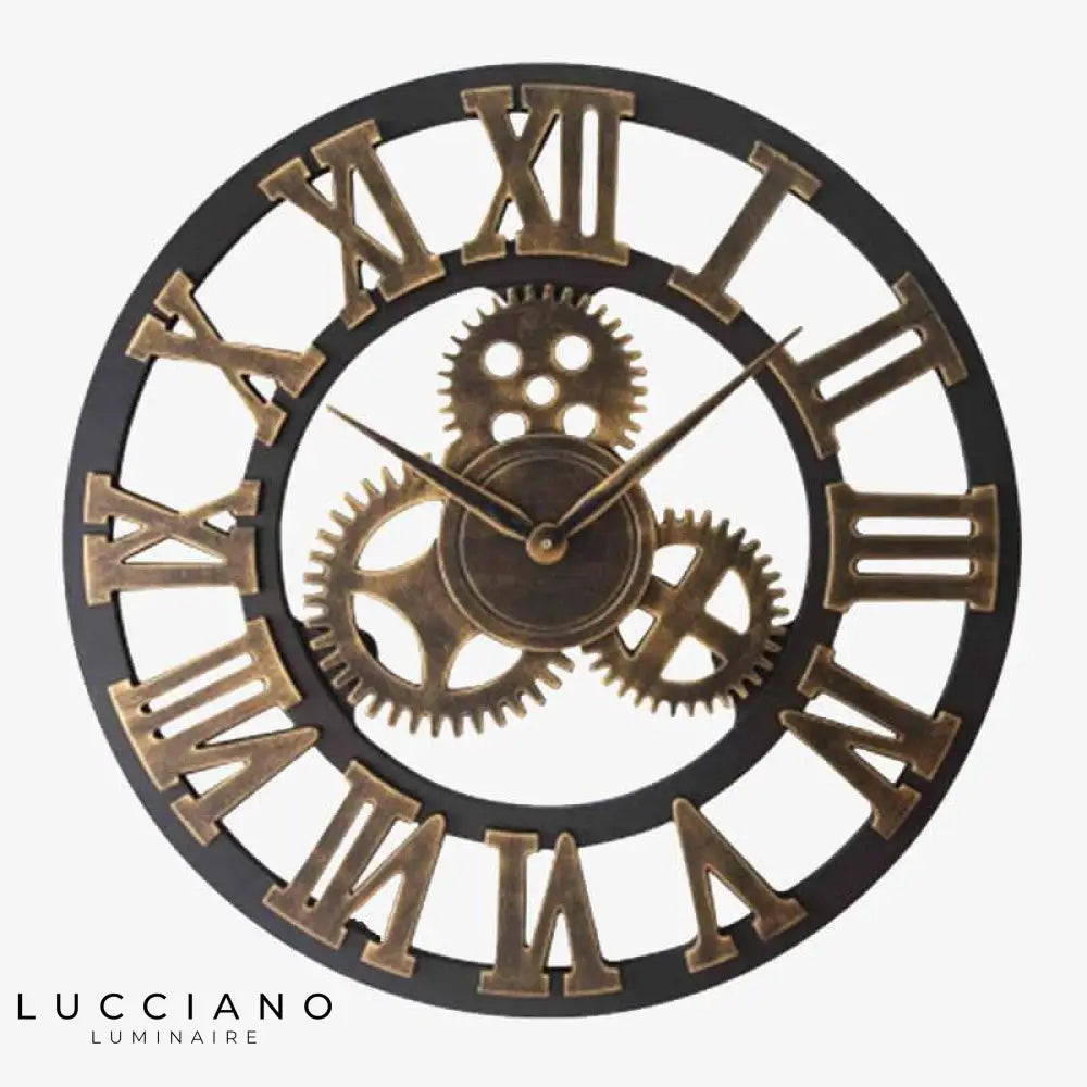 Horloge Murale Métal Vintage Chiffres Luminaire Doré