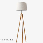 Lampadaire Tripode Bois Avec Abat-Jour Tissu Luminaire Chambre