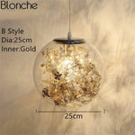 Lampe Boule En Verre À Feuilles Doré - 25Cm Luminaire Chambre