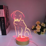 Lampe de Chevet 3D Chien en Bois