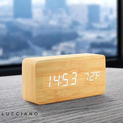Lámpara de Noche Despertador LED de Madera Moderna