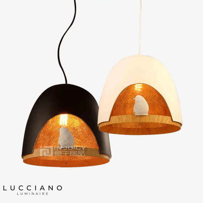 Lampe nid d'oiseau bois et résine