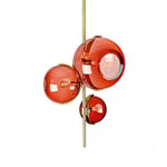 Led Doré Trois Boules Verre Rouge Luminaire Cuivre