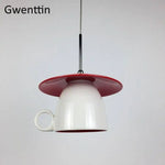 Led Suspension Céramique Colorée Cup Rouge Luminaire Chambre