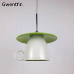 Led Suspension Céramique Colorée Cup Vert Luminaire Chambre