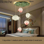 Led Suspension Chinoise Avec Fleurs Lotus 5 Lampes Luminaire Chambre