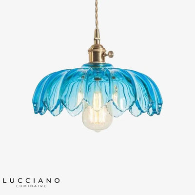 Luminaire vintage fleur japonaise en verre