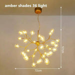 Lustre Arbre Branches Boules Verre Led Ambre - 36 Lampes Luminaire Doré