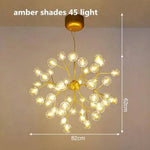 Lustre Arbre Branches Boules Verre Led Ambre - 45 Lampes Luminaire Doré