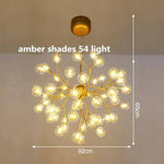 Lustre Arbre Branches Boules Verre Led Ambre - 54 Lampes Luminaire Doré