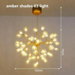 Lustre Arbre Branches Boules Verre Led Ambre - 63 Lampes Luminaire Doré