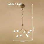 Lustre Arbre Branches Boules Verre Led Blanc - 9 Lampes Luminaire Doré