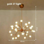 Lustre Arbre Branches Boules Verre Led Doré - 27 Lampes Luminaire Doré