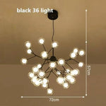 Lustre Arbre Branches Boules Verre Led Noir - 36 Lampes Luminaire Doré