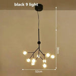 Lustre Arbre Branches Boules Verre Led Noir - 9 Lampes Luminaire Doré