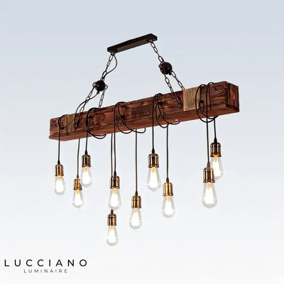 Lustre bois avec plusieurs ampoules