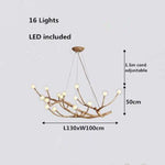 Lustre Branches Modernes Led 16 / Marron Chaude Luminaire Chambre