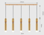 Lustre Chromé Led Cylindrique Simplicity A - 5 Lampes Base Rectangle / Chaude Luminaire Doré