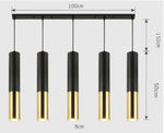 Lustre Chromé Led Cylindrique Simplicity C - 5 Lampes Base Rectangle / Chaude Luminaire Doré