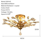 Lustre Cristal Doré Led Feuilles - 4 Lampes Luminaire Chambre