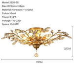 Lustre Cristal Doré Led Feuilles - 5 Lampes Luminaire Chambre