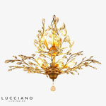 Lustre Cristal Doré Led Feuilles - 8 Lampes Luminaire Chambre