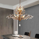 Lustre Cristal Doré Led Feuilles Luminaire Chambre