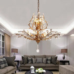 Lustre Cristal Doré Led Feuilles Luminaire Chambre