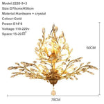 Lustre Cristal Doré Led Feuilles Luminaire Chambre