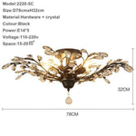 Lustre Cristal Doré Led Feuilles Noir - 5 Lampes Luminaire Chambre